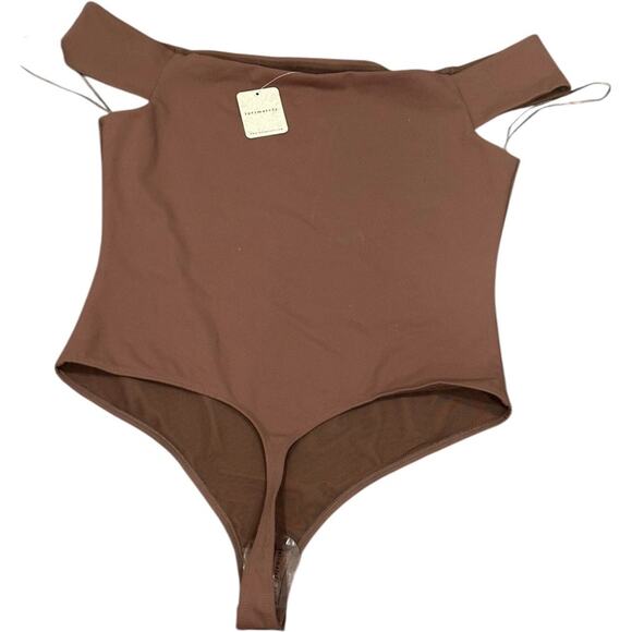 NWT Free People Off To The Races Bodysuit Cocoa Off the Shoulder Sz L - Picture 2 of 7